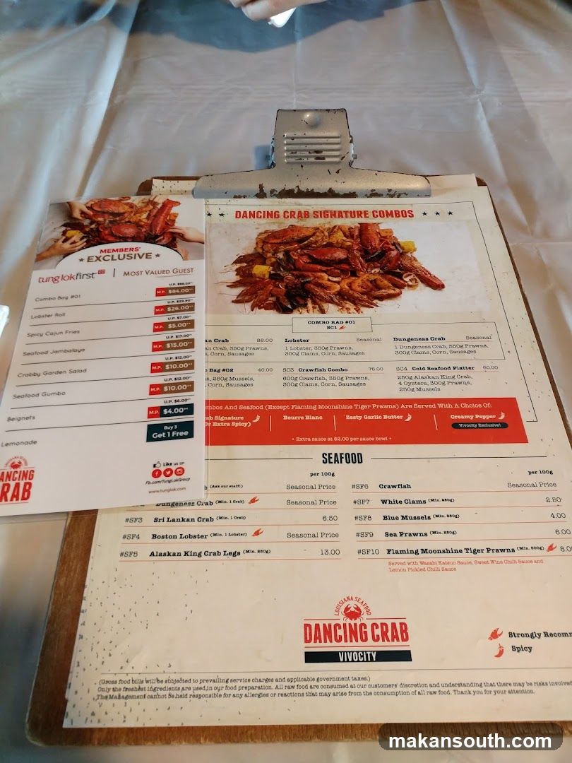 Dancing Crab Menu