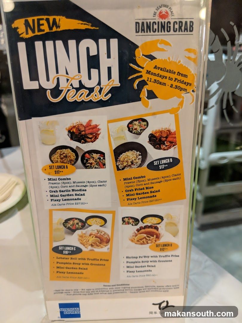Dancing Crab Lunch Feast Menu