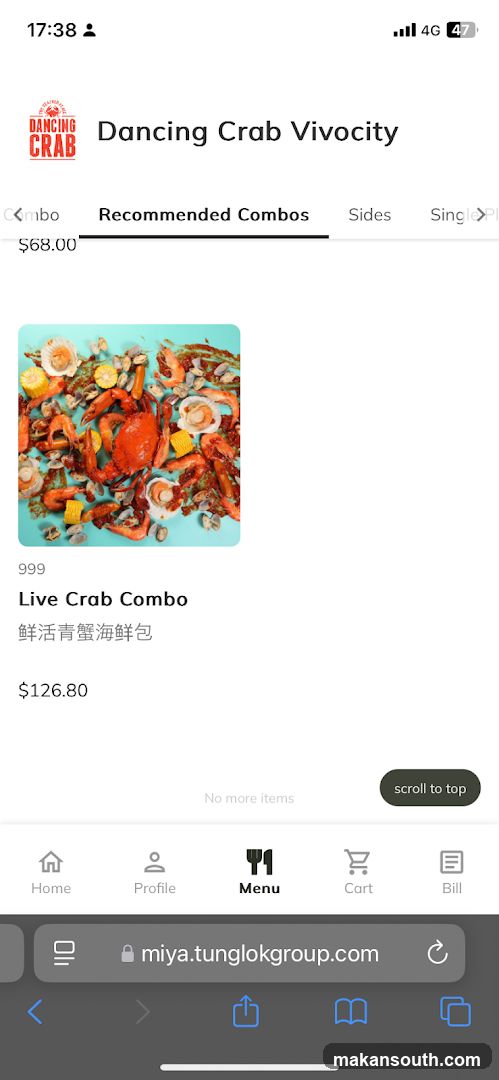 Dancing Crab Vivocity Mobile Menu