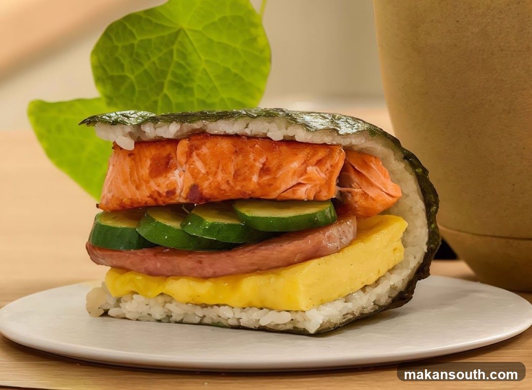 Salmon Sushi Roll with Egg and Ham
