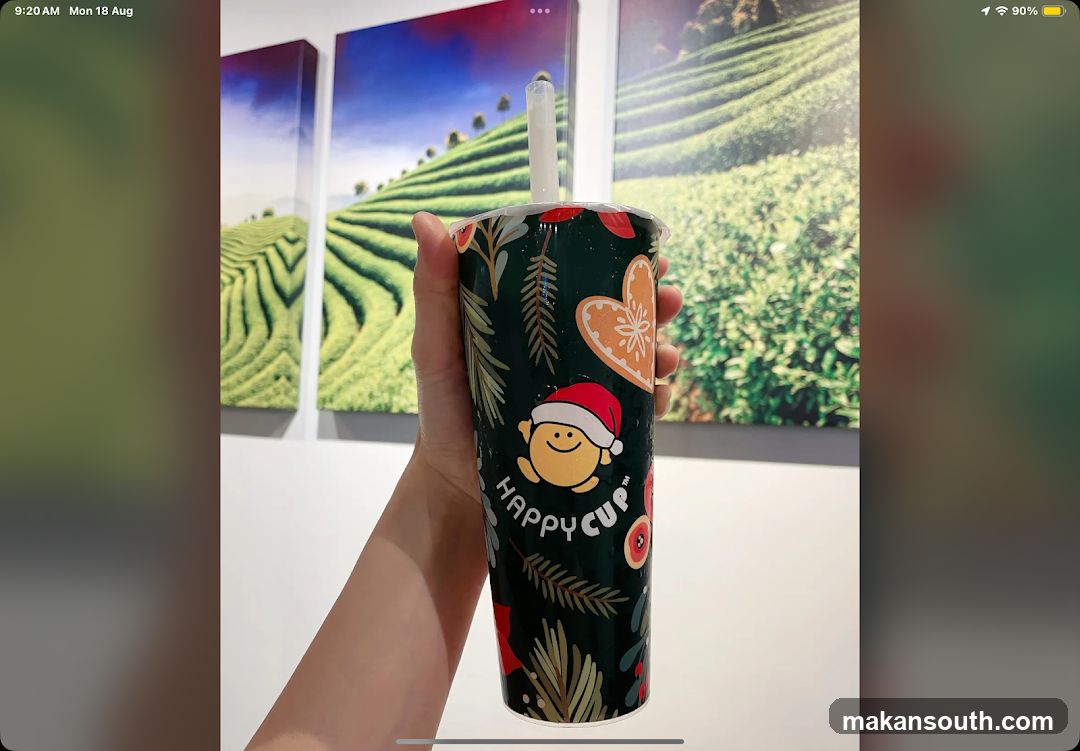 Happy Cup with Tea Garden Background