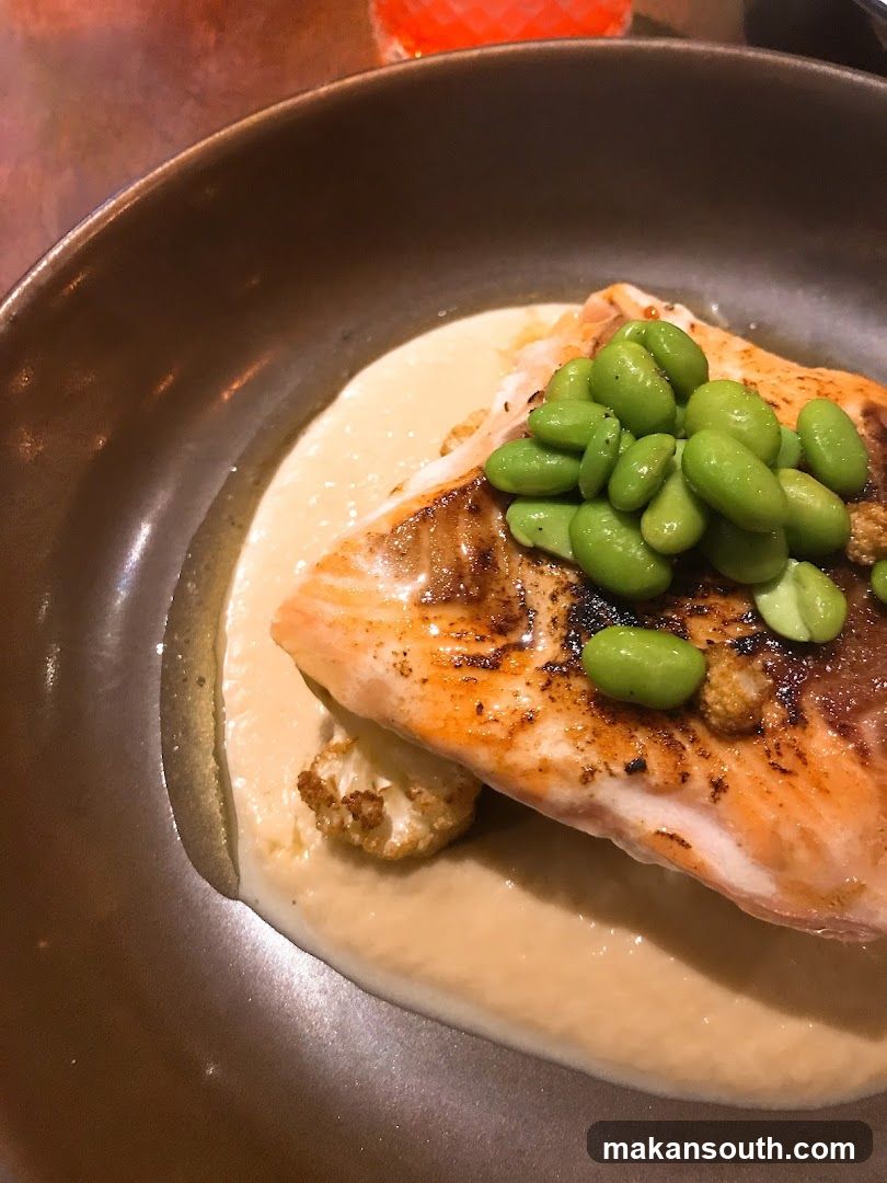 Grilled Salmon with Edamame and Cream Sauce