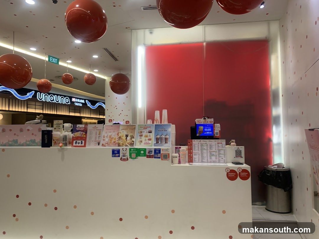 Red-themed beverage counter interior