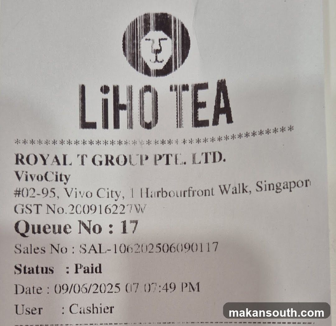 LiHo Tea Receipt