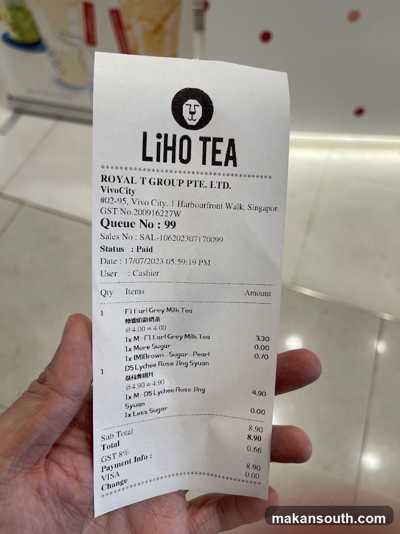 Liho Tea Receipt