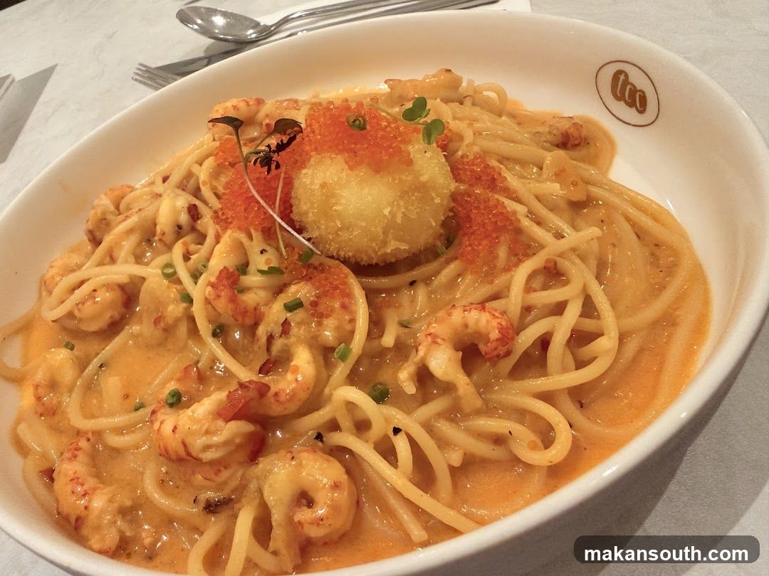 Shrimp Pasta with Ravioli and Caviar