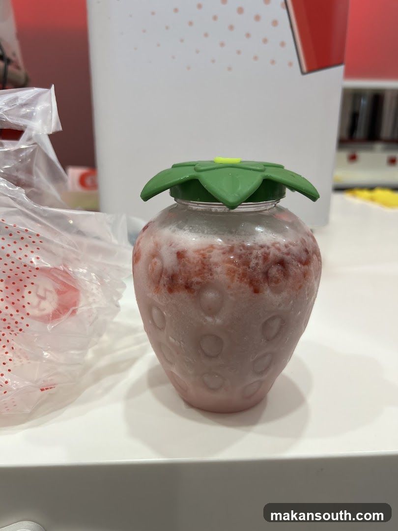 Strawberry Smoothie in a Strawberry-Shaped Cup
