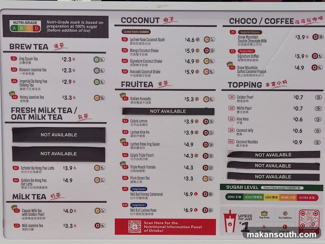 Brew Tea, Fresh Milk Tea / Oat Milk Tea, Coconut, Fruitea, Choco / Coffee Menu