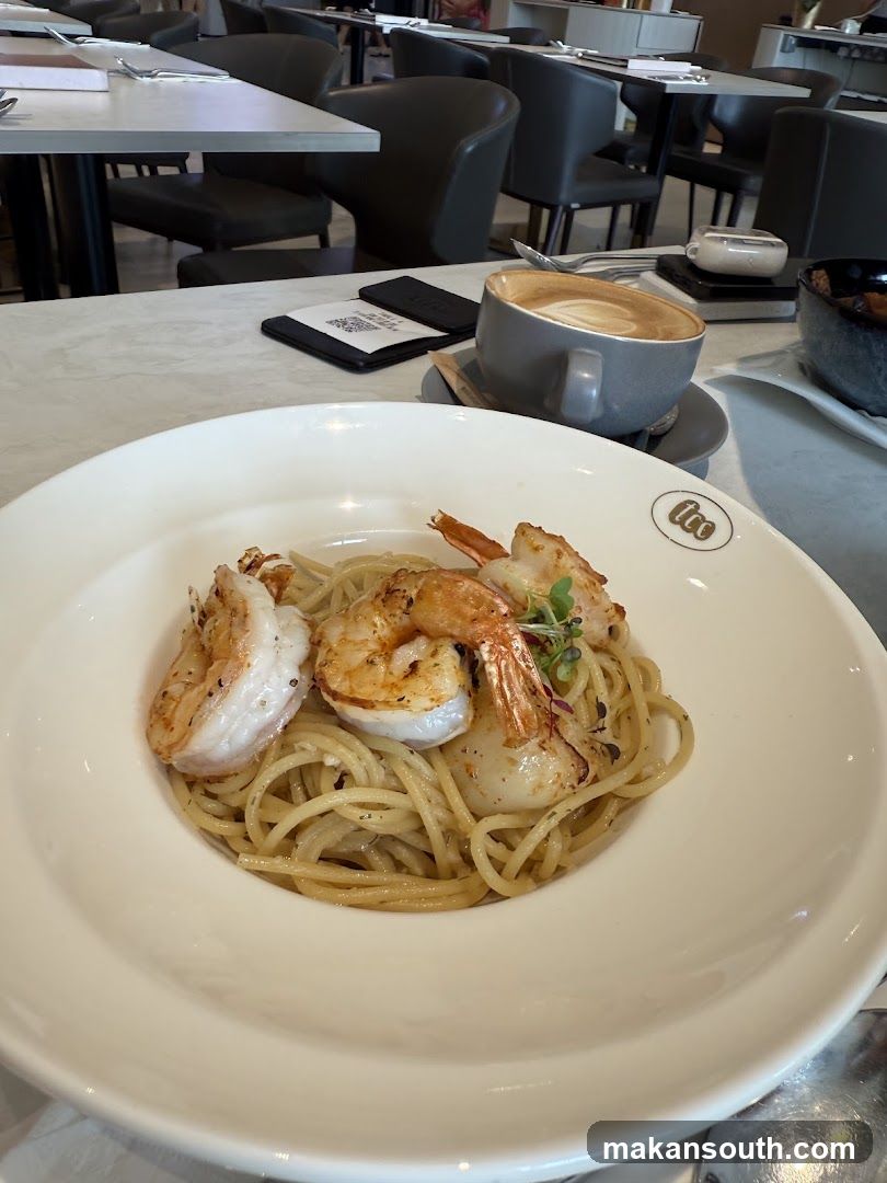 Shrimp Pasta and Coffee at Cafe