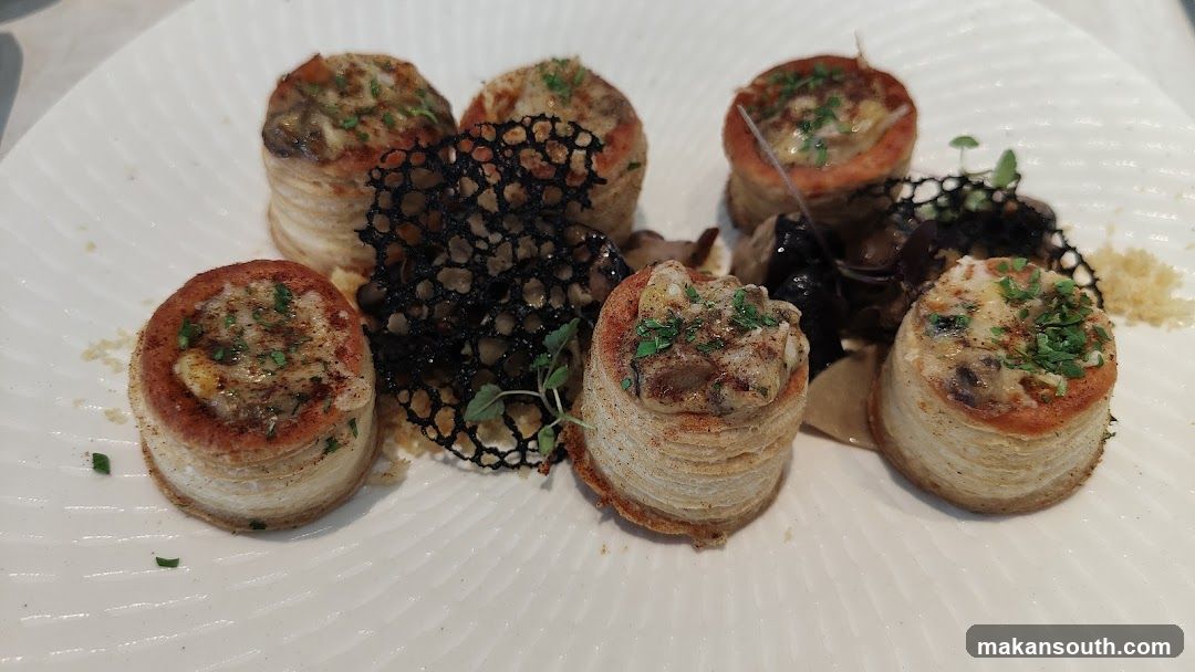 Mushroom and Cheese Towerlets with Lattice Garnish