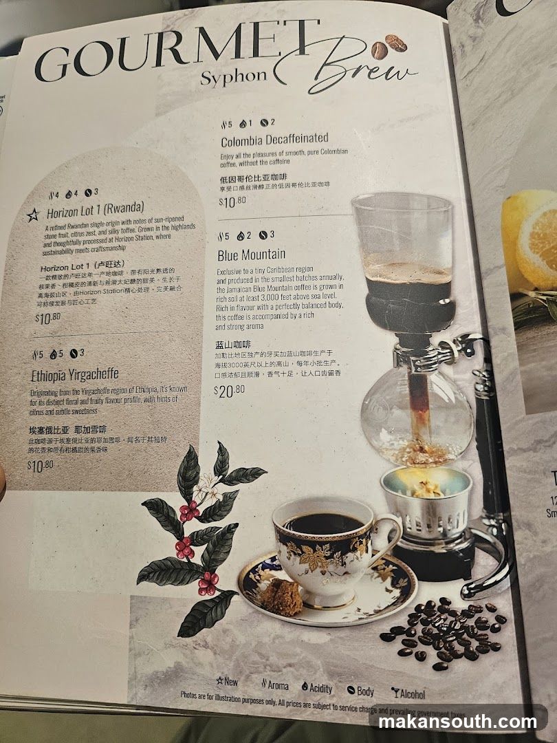 Gourmet Syphon Brew Menu