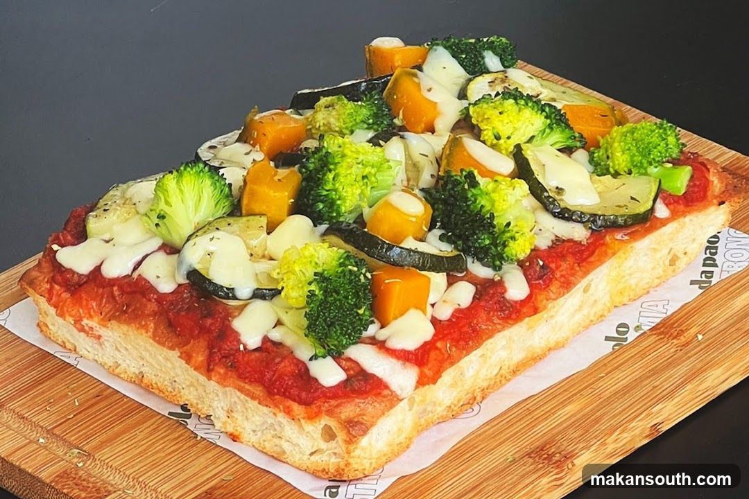 Veggie Pizza on Wooden Board