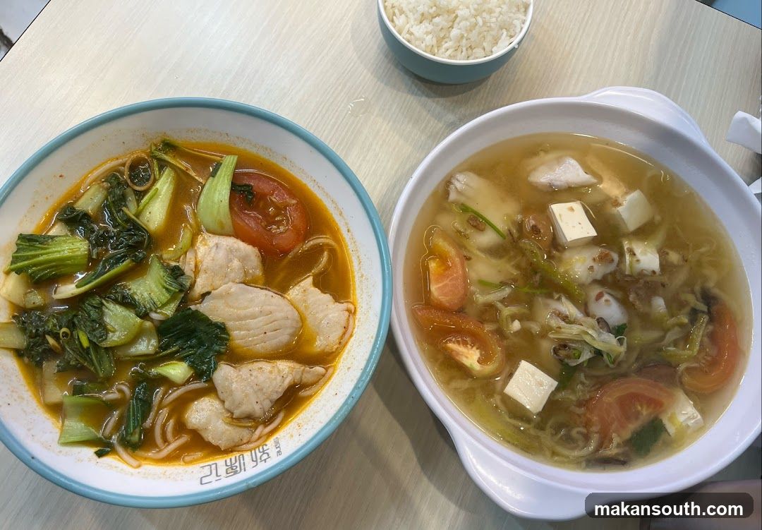 Two bowls of soup with rice