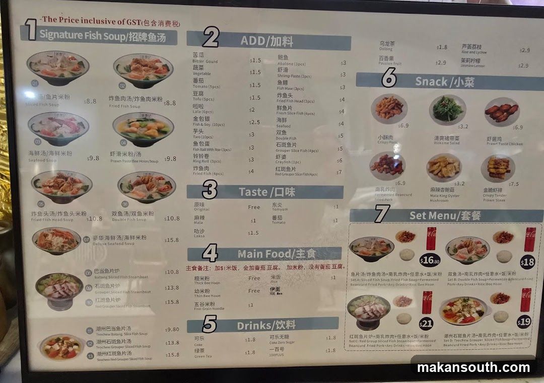 Signature Fish Soup Menu