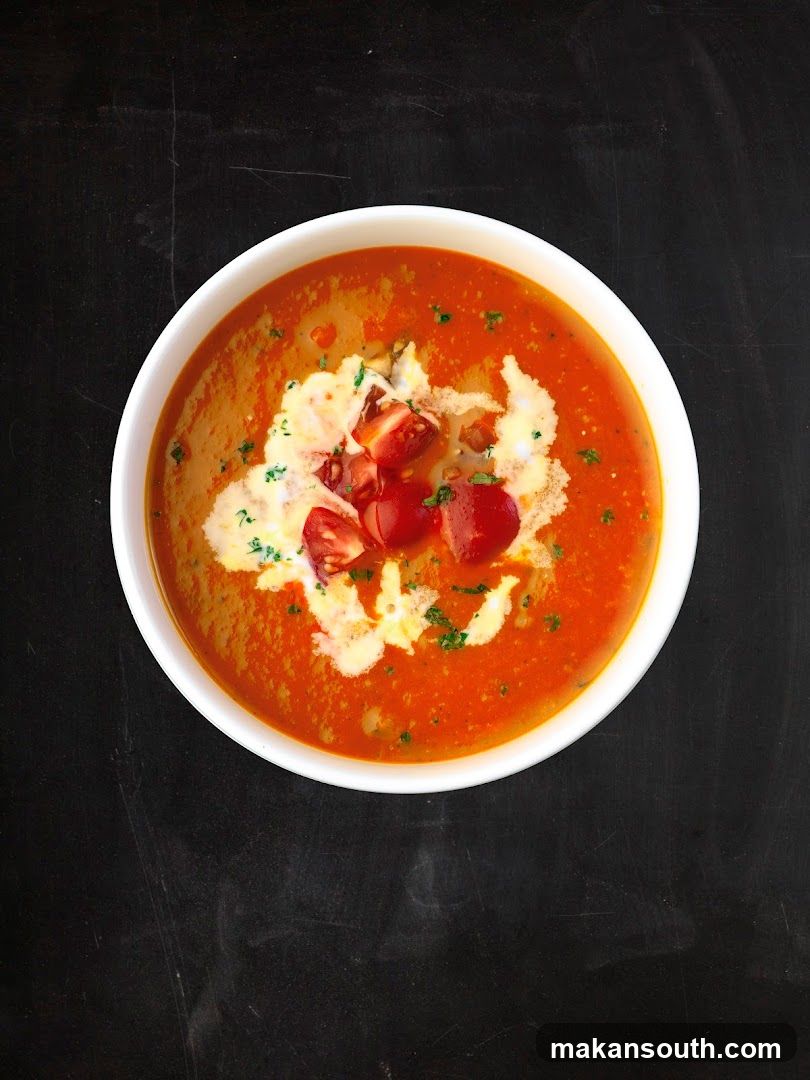 Tomato Soup with Croutons and Tomatoes