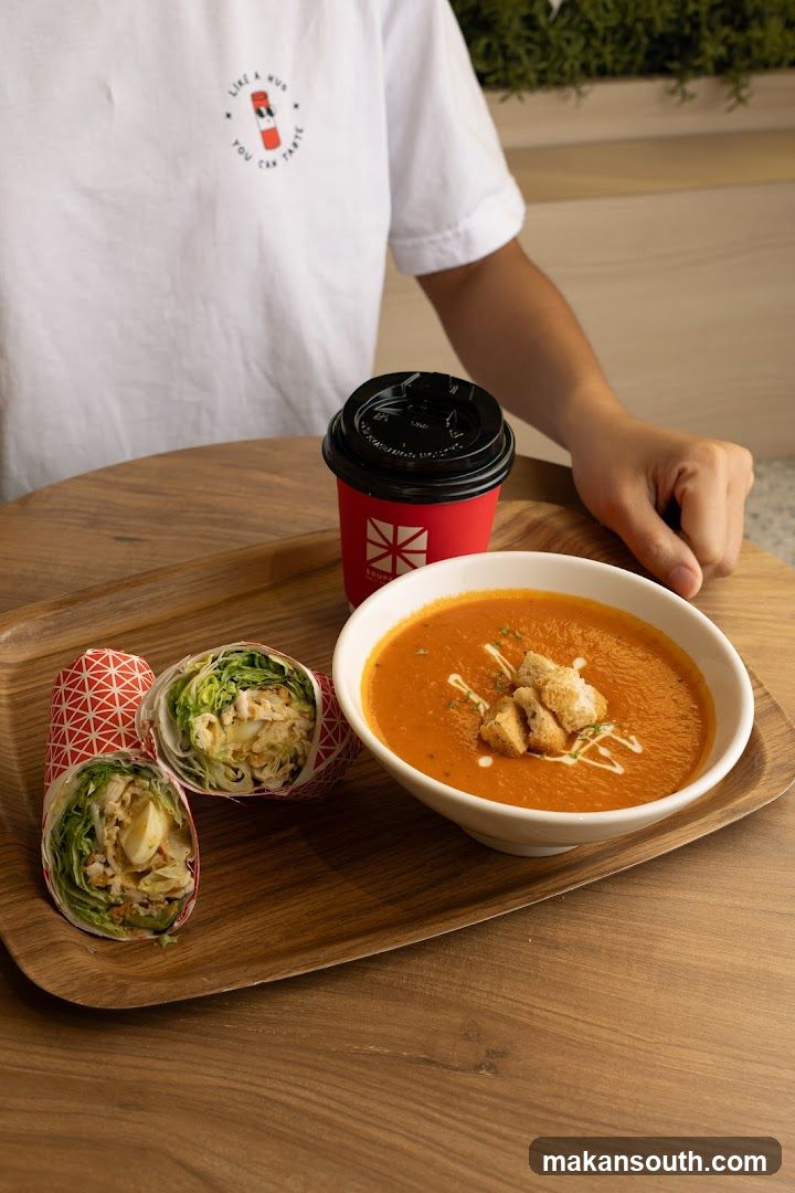 Food Tray with Soup and Wraps