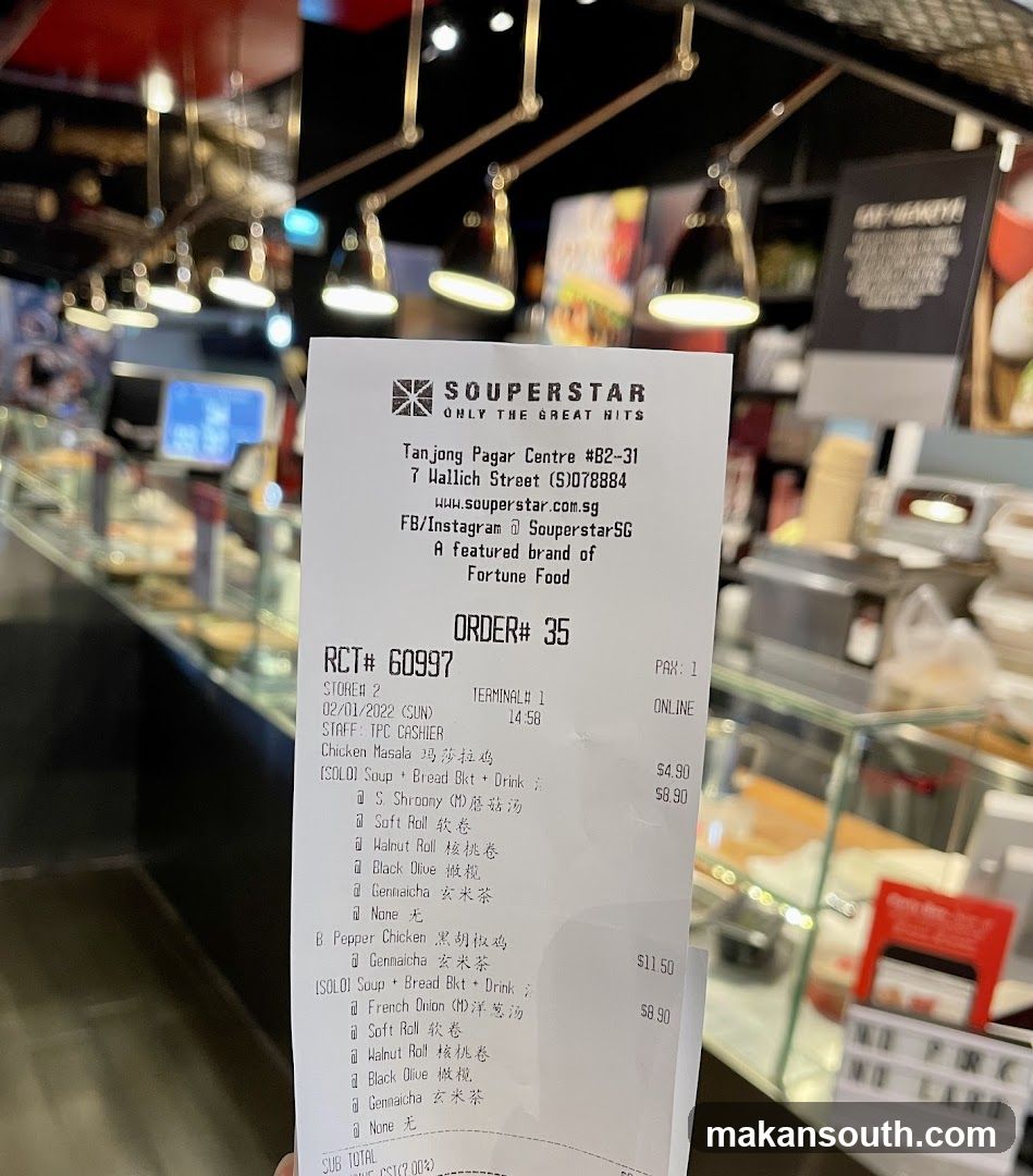 Souperstar Receipt in Food Court