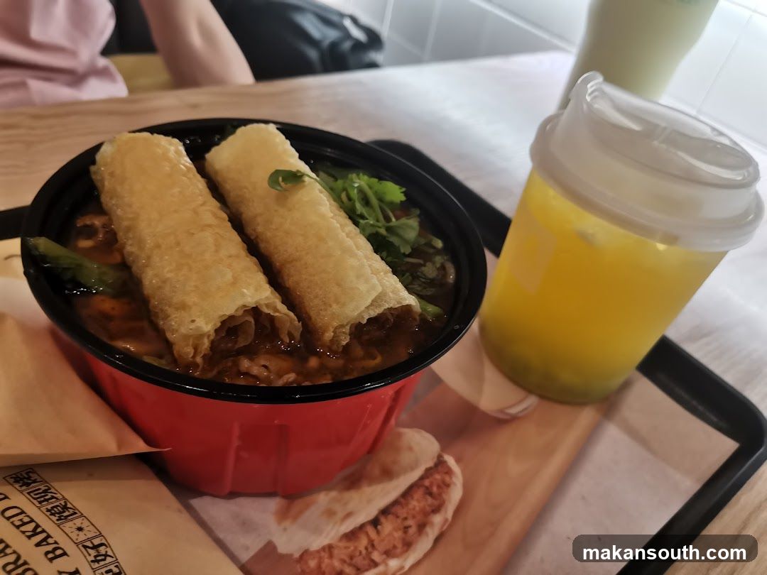 Food Tray with Spring Rolls and Drink