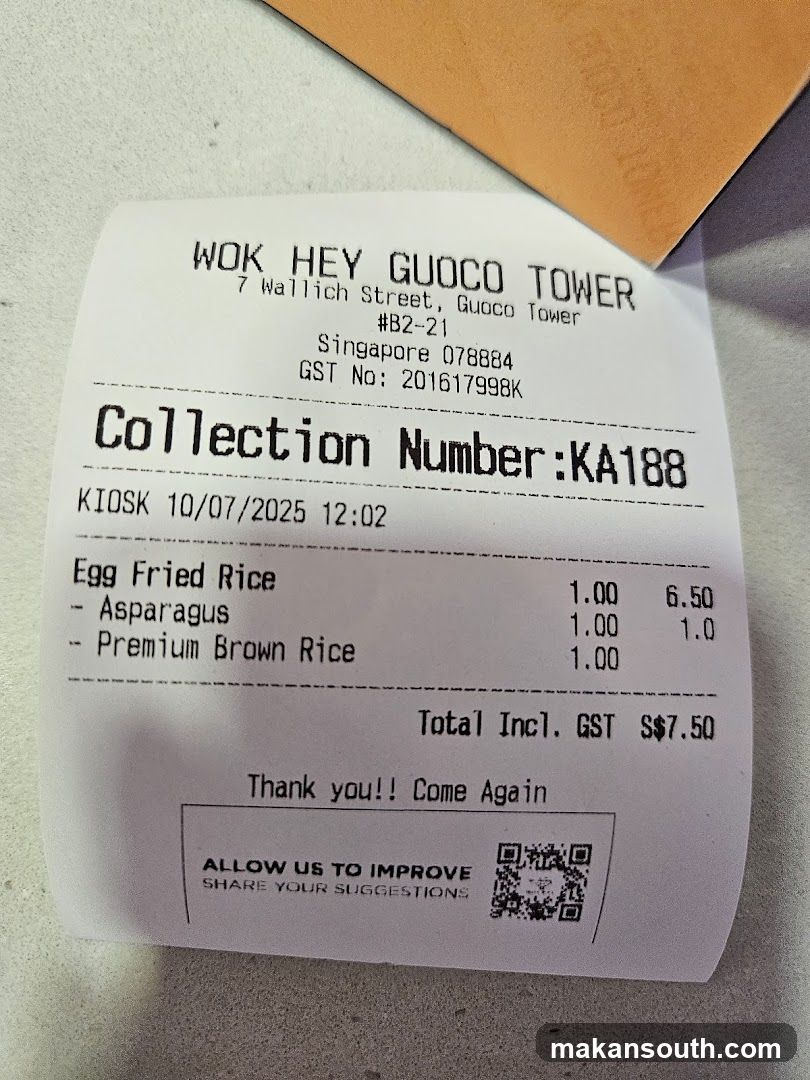 Receipt from Wok Hey Guoco Tower