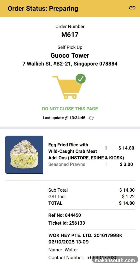 Order Receipt - Wok Hey Pte Ltd