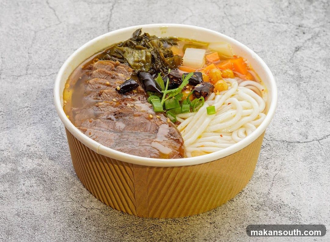 Bowl of Noodles with Meat and Vegetables