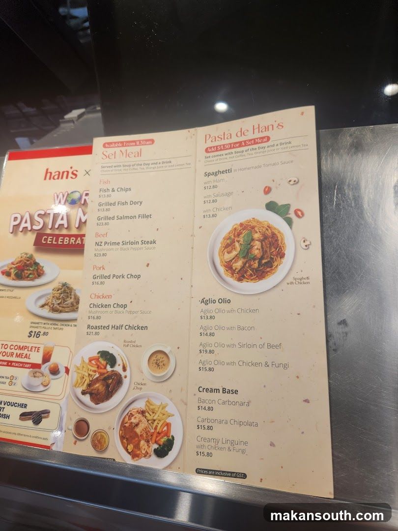 Pasta de Han's Set Meal Menu
