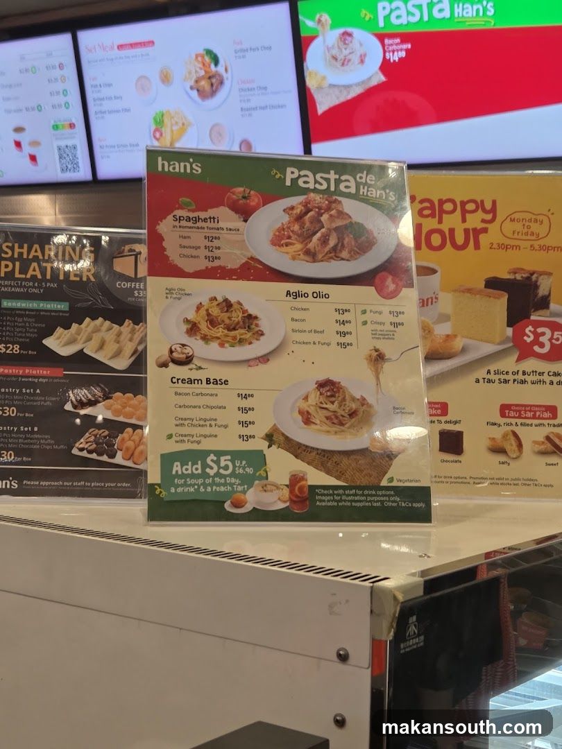 Pasta de Han's Menu Display
