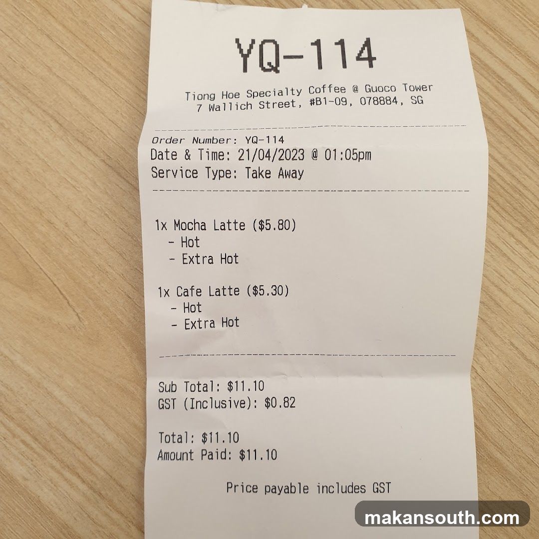 Receipt from Tiong Hoe Specialty Coffee