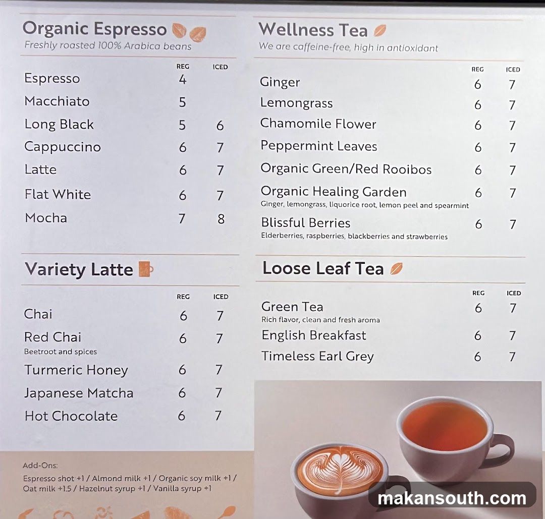 Organic Espresso & Wellness Tea Menu