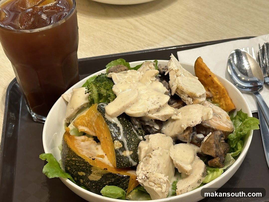 Healthy Salad Bowl with Chicken and Dressing