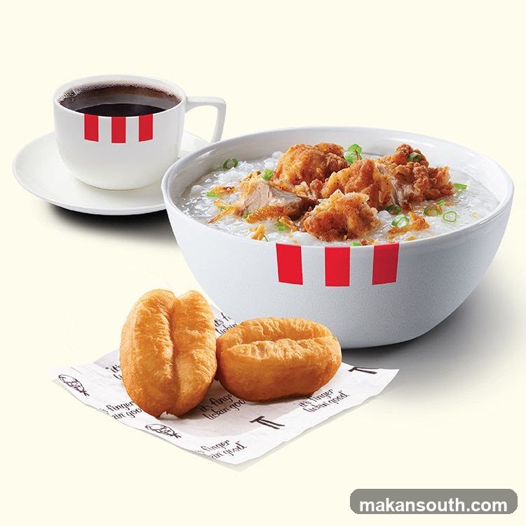 Chicken Porridge with Coffee and Doughnuts