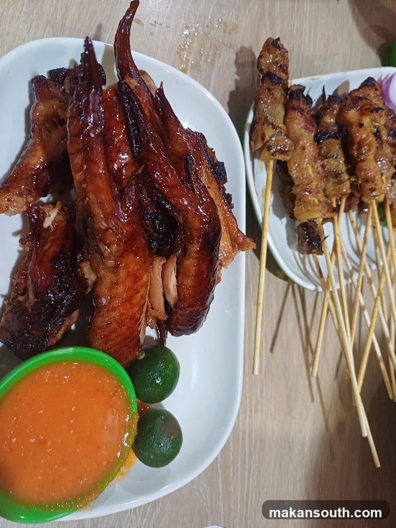 Grilled Chicken Wings and Satay Skewers