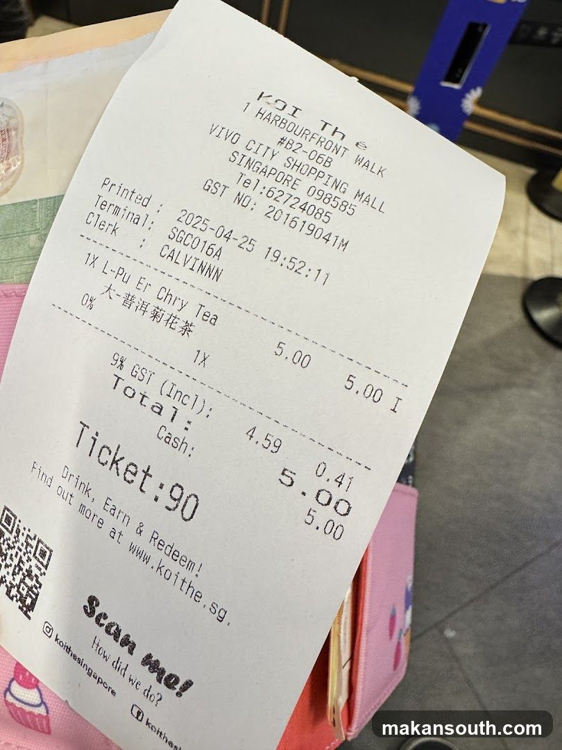 Receipt from KOI The