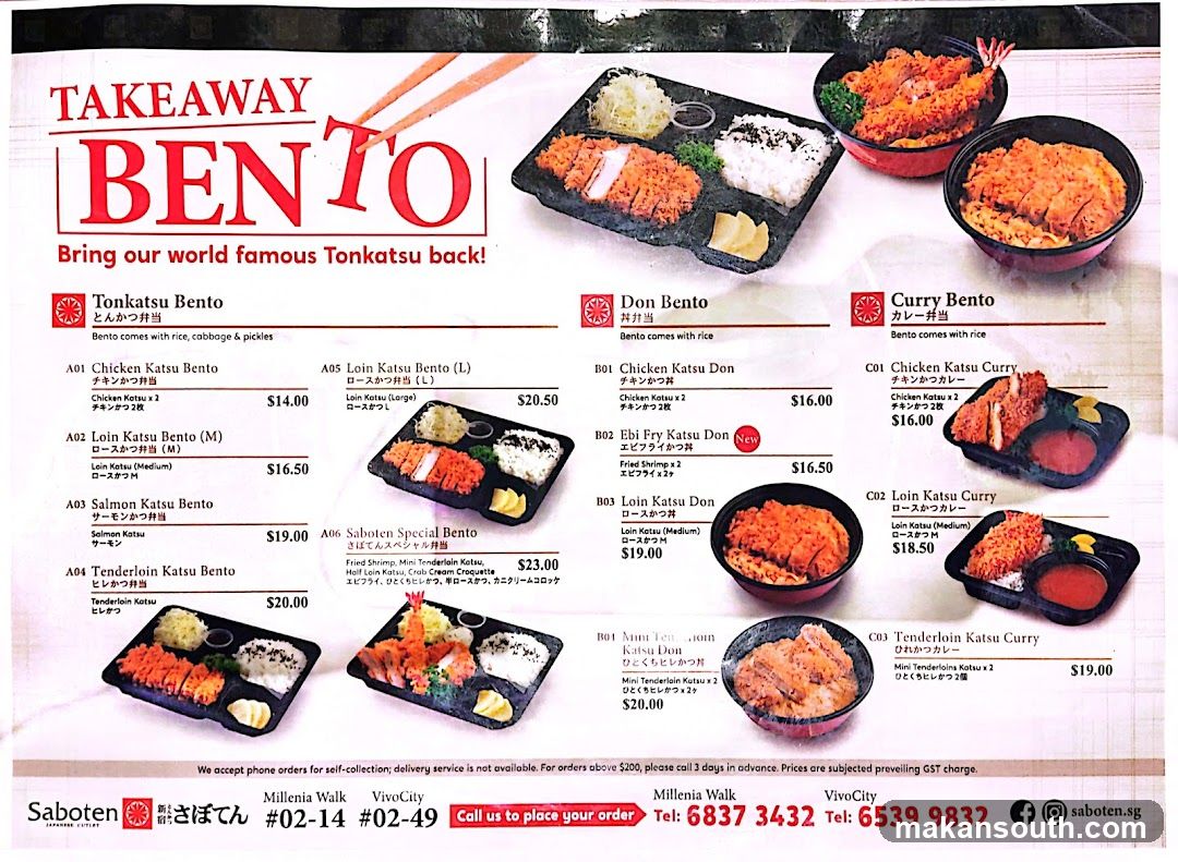 Takeaway Bento Menu