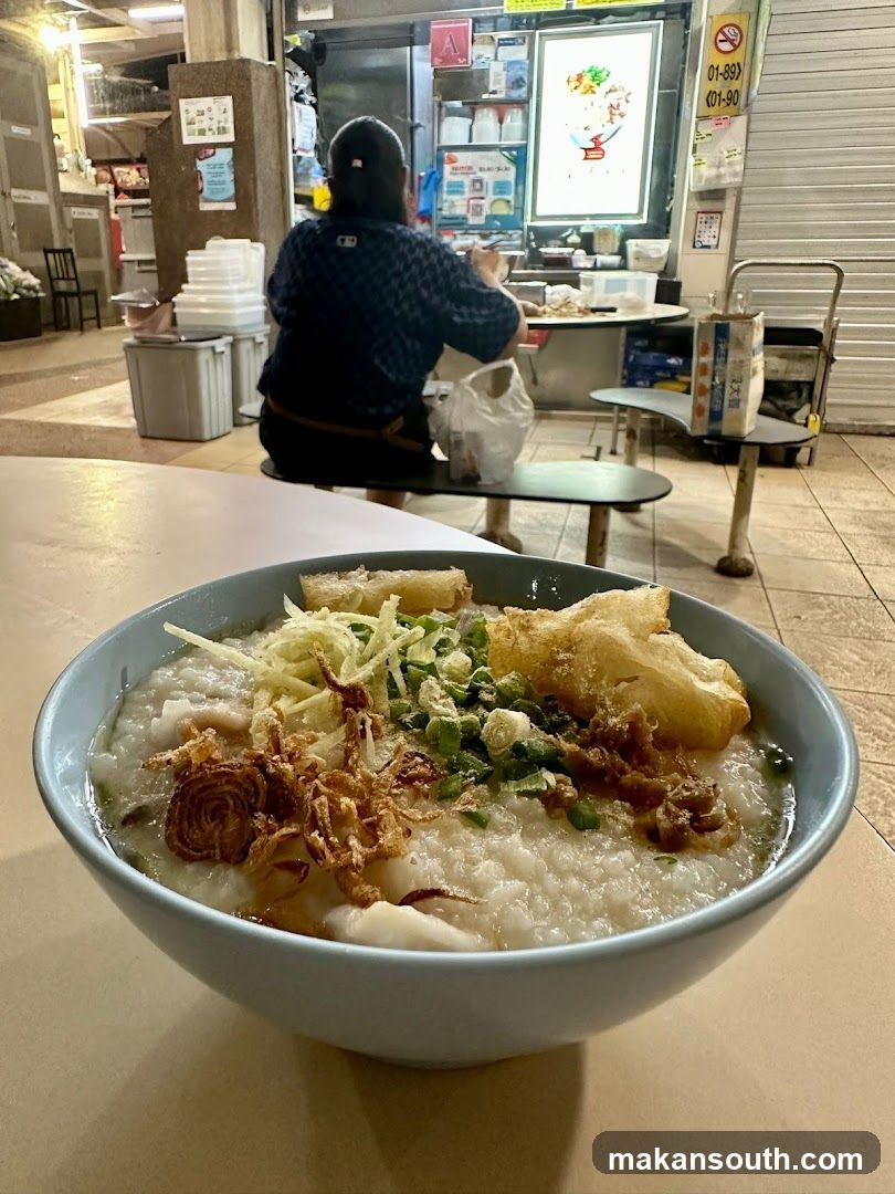 Congee with toppings at a food stall