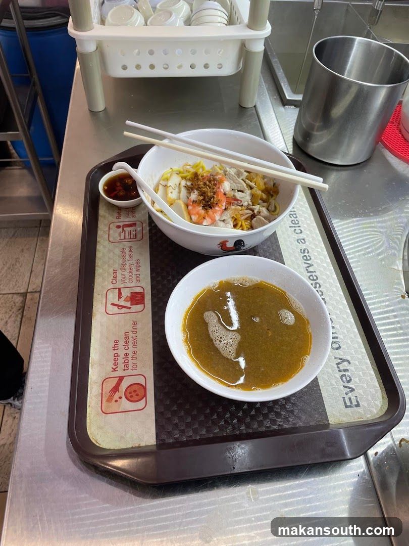 Food Tray with Noodle Bowl and Soup