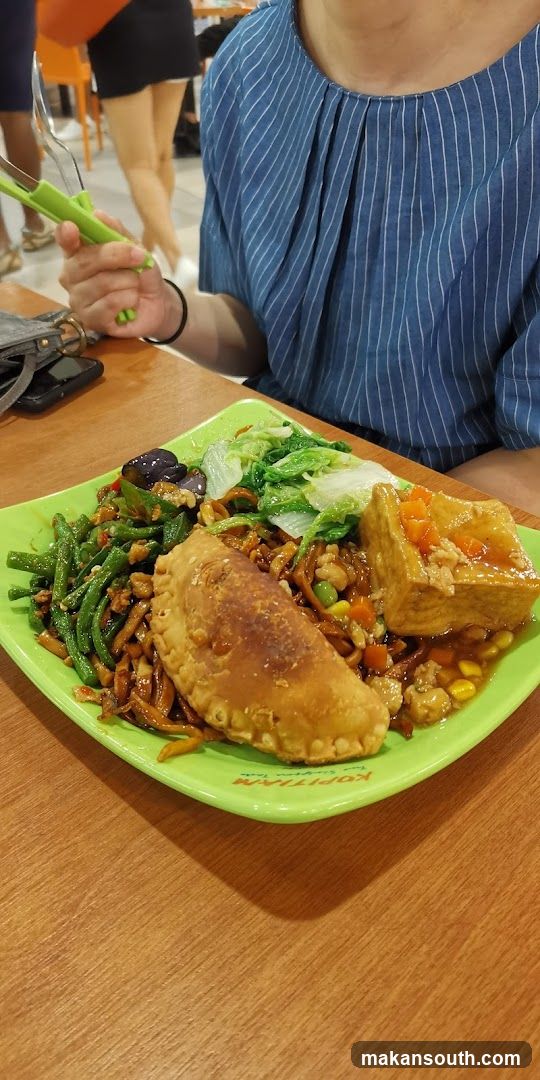 Food Plate with Curry Puff and Stir Fry
