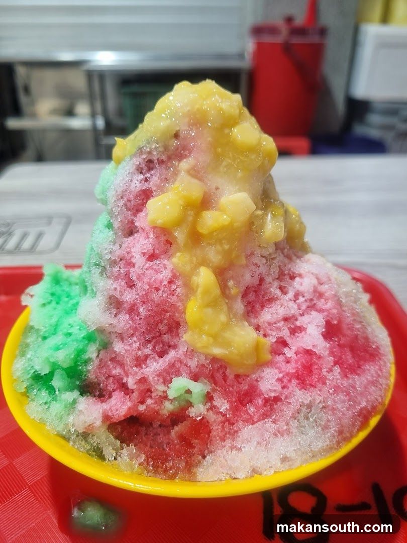 Colored Shaved Ice with Mango Topping