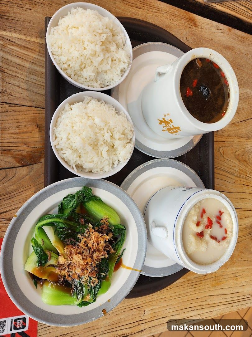 Meal Tray with Rice, Soup, and Vegetables