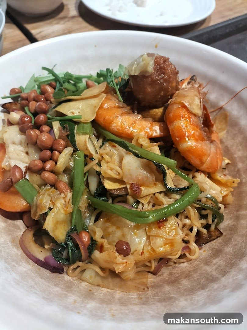 Shrimp Fried Noodles with Vegetables and Peanuts