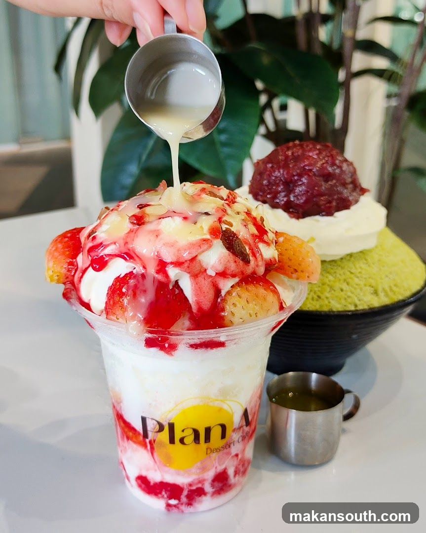 Strawberry Dessert with Syrup Pouring