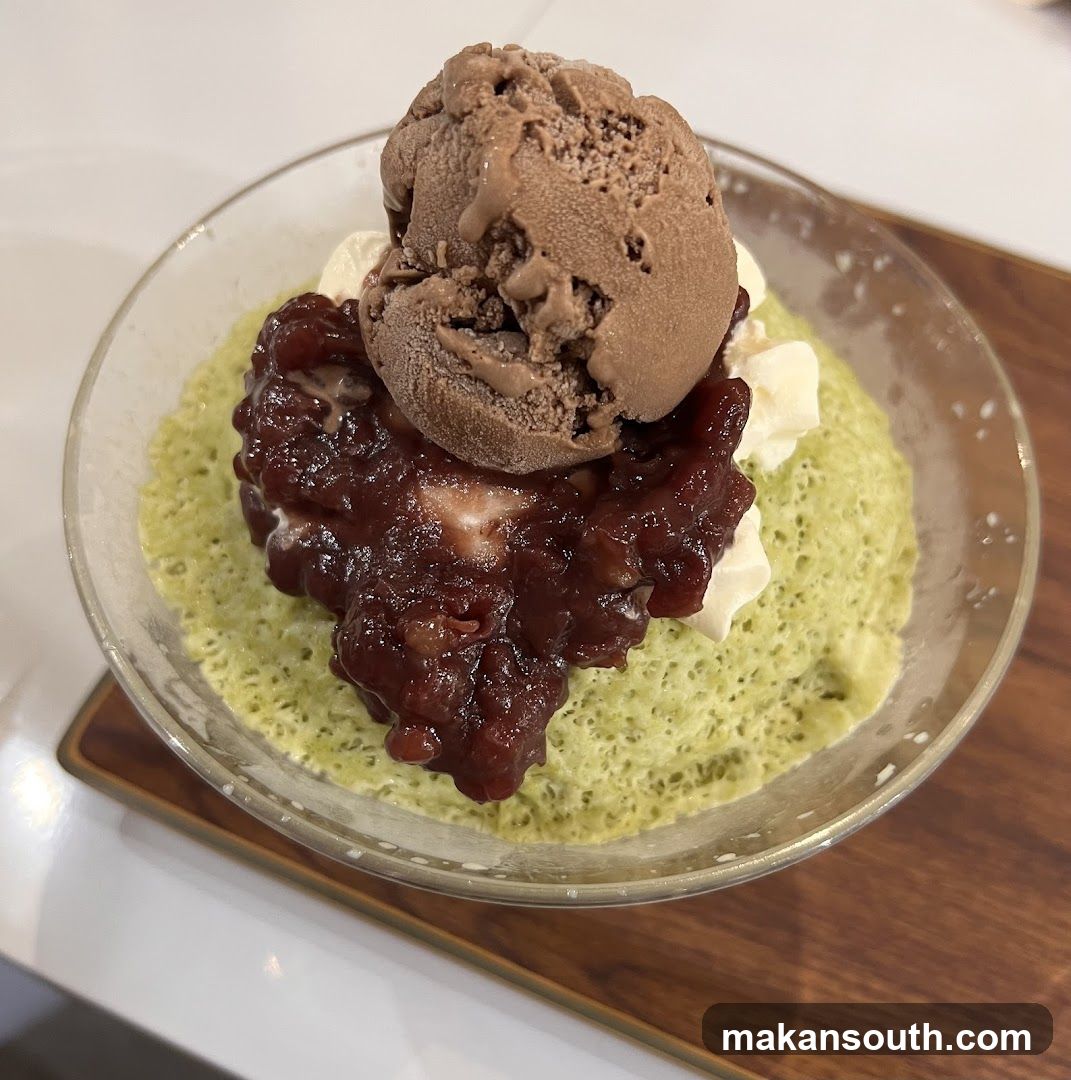 Matcha Dessert with Ice Cream and Topping