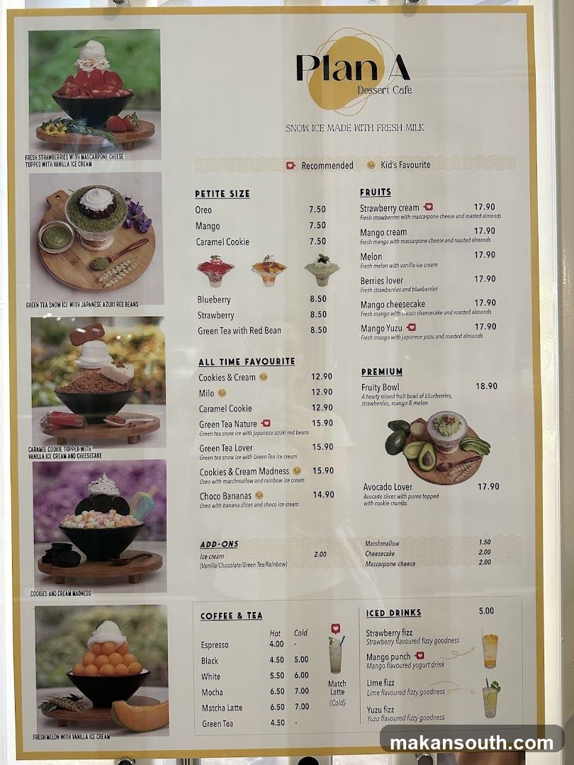 Plan A Dessert Cafe Menu