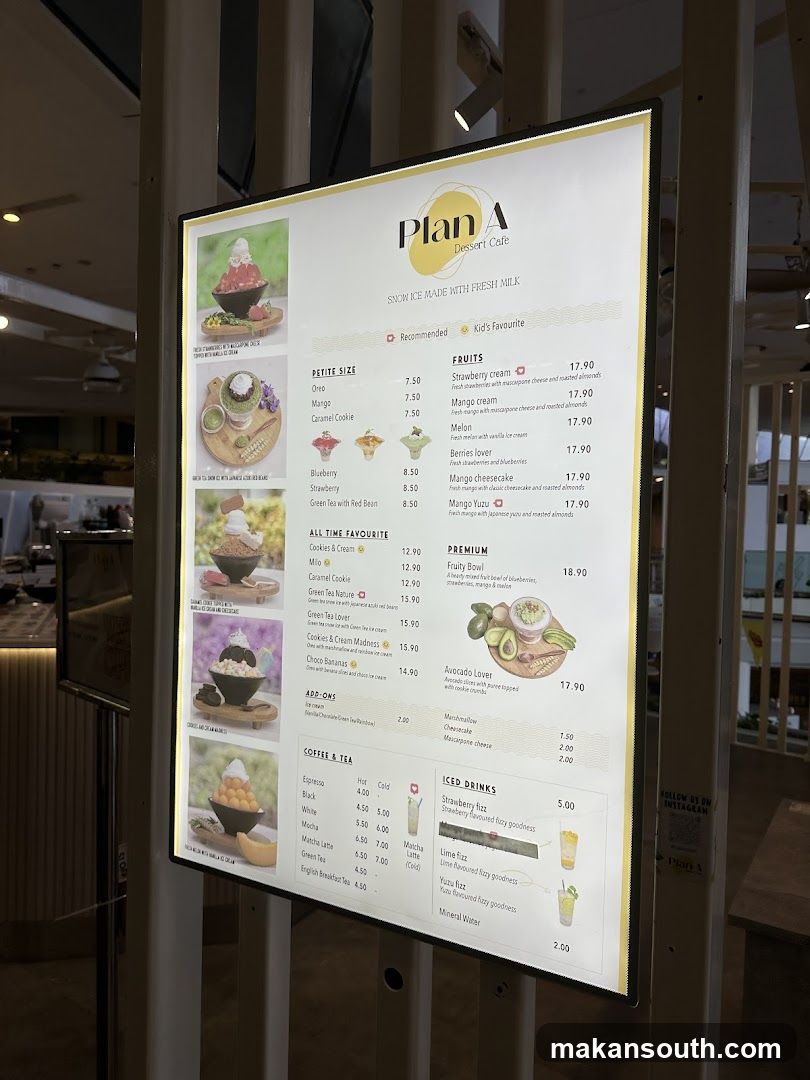 Plan A Dessert Cafe Menu Board