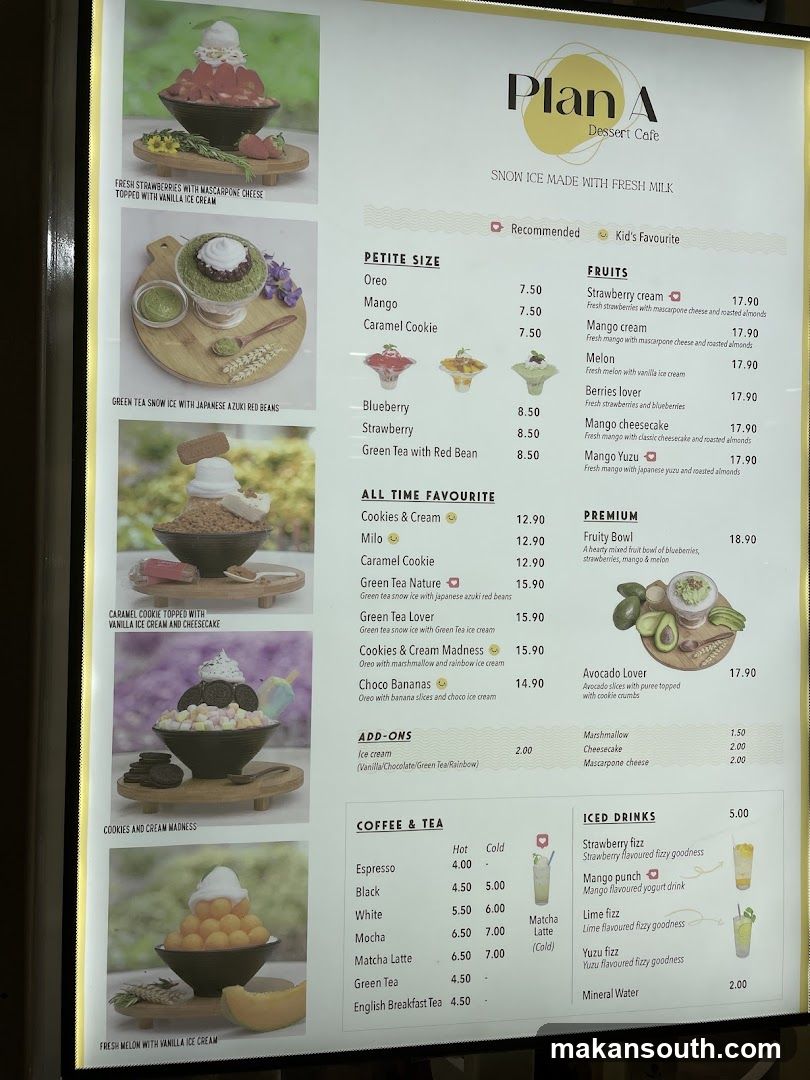 Plan A Dessert Cafe Menu