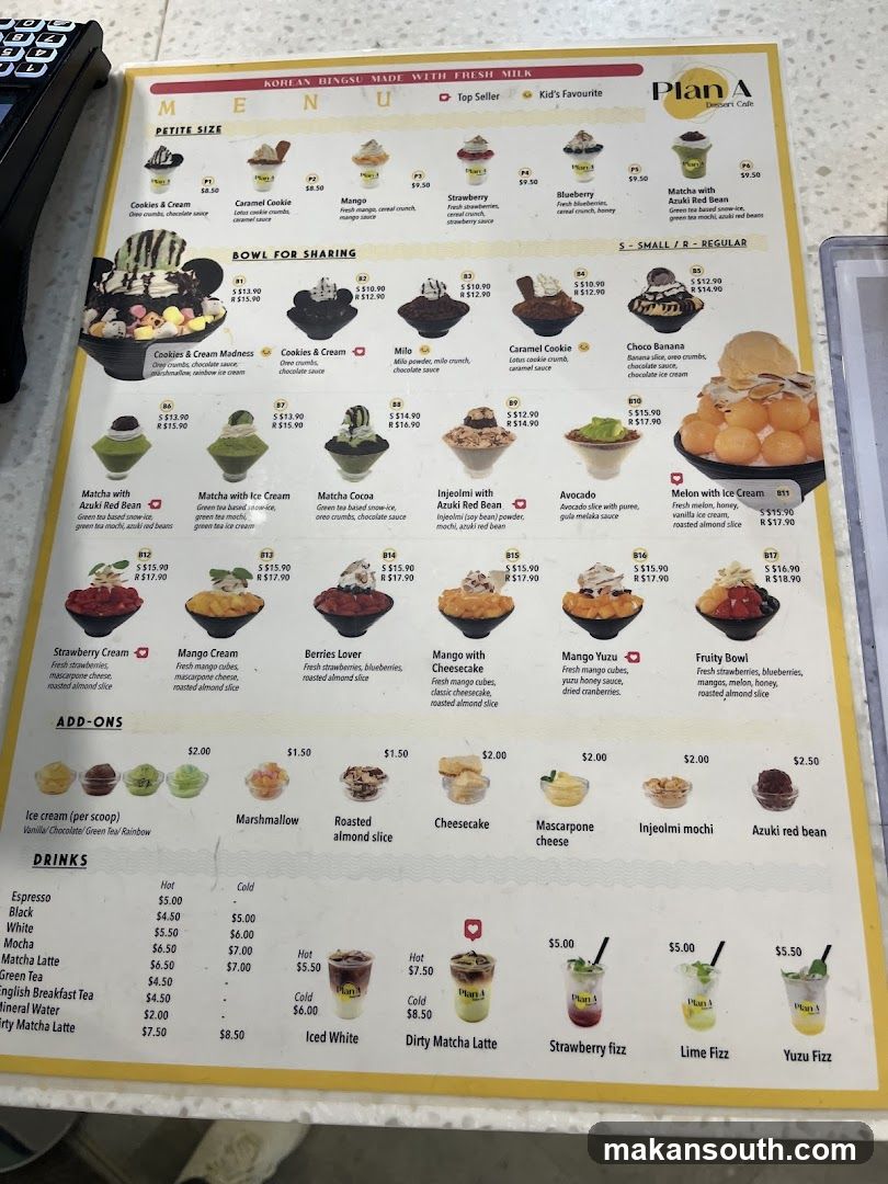 Plan A Korean Dessert Menu