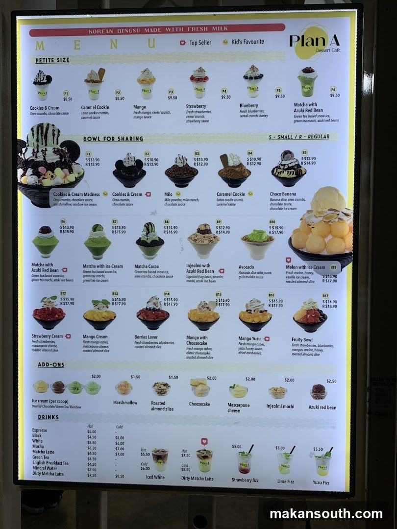 Plan A Dessert Cafe Menu