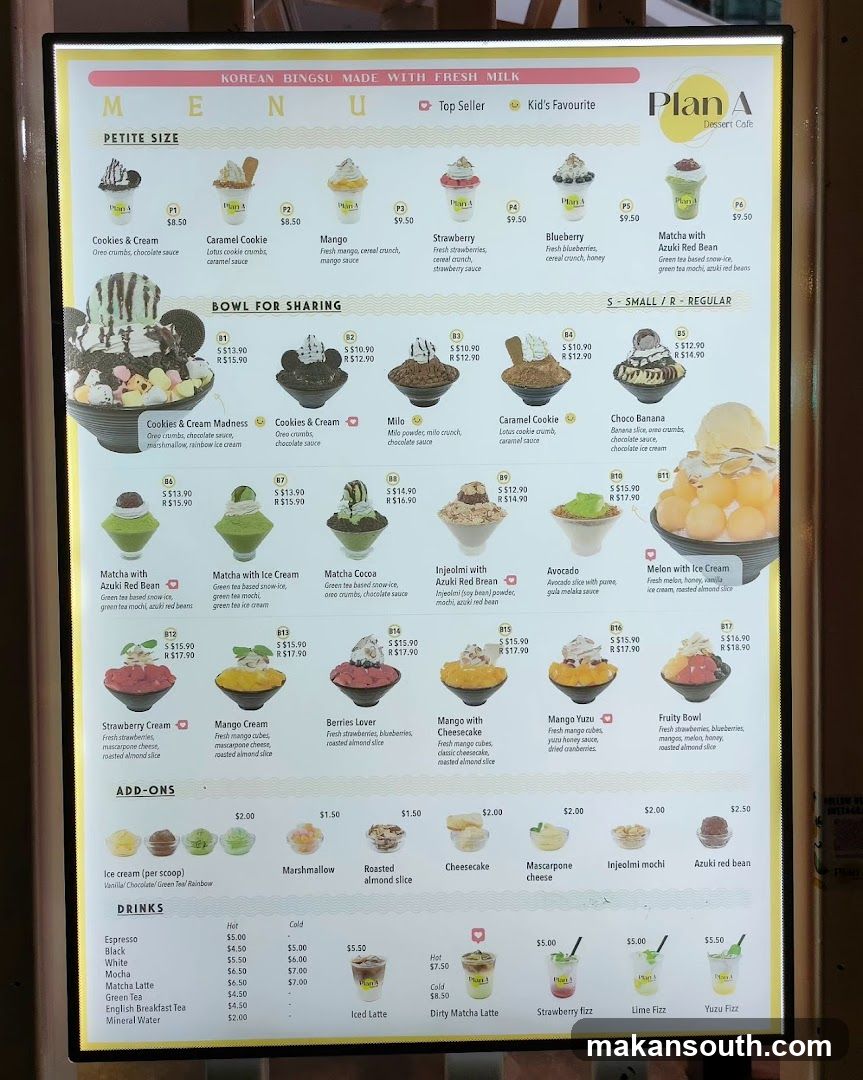 Plan A Korean Bingsu Menu