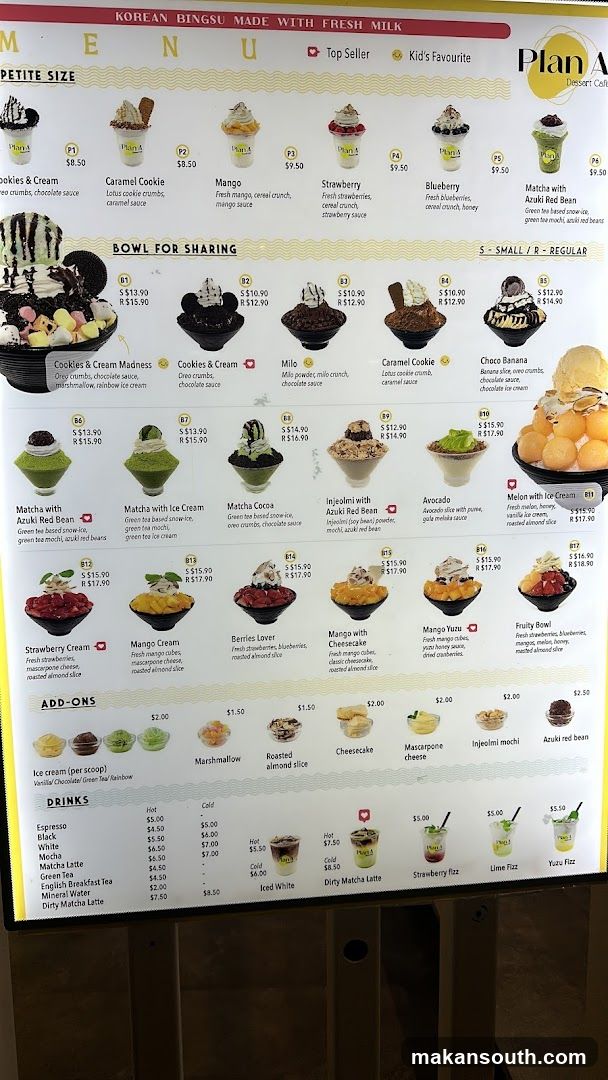 Plan A Dessert Cafe Menu