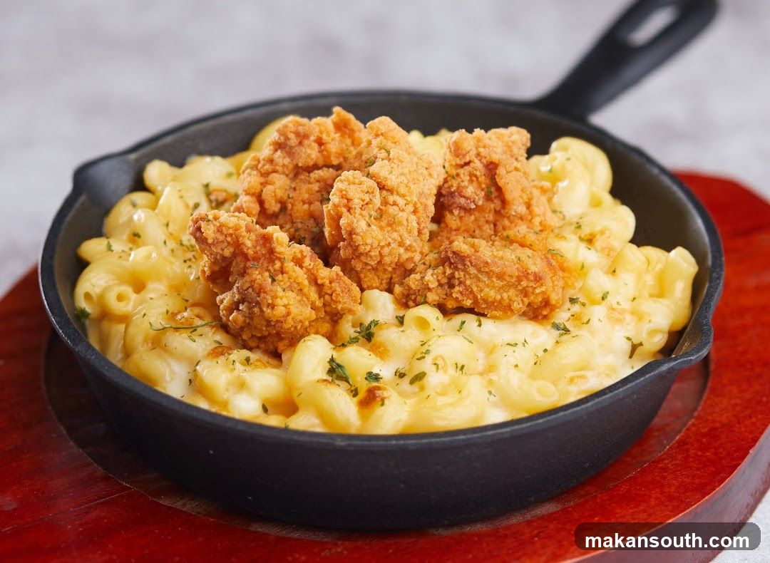 Fried Chicken and Macaroni in Skillet